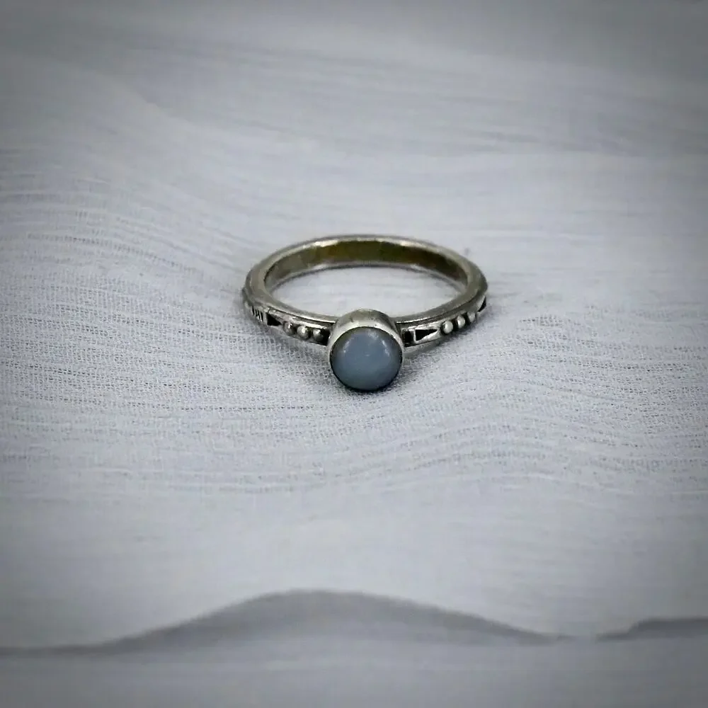 PB 925 Sterling Silver Pale Blue Cabochon Southwestern Artisan Ring